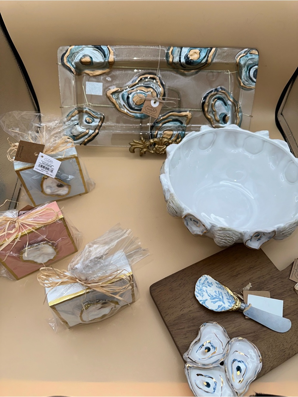 NWT Mud Pie Oyster Coastal Entertaining Serveware Decor 7 Piece Lot